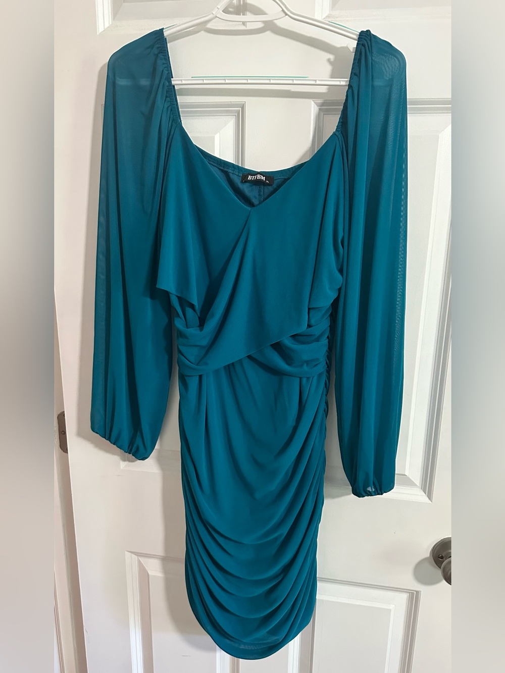 Teal Blue Ruched Bodycon Dress XL Worn Once